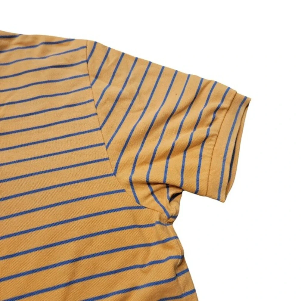 Polo Ralph Lauren Mens Large Orange Blue‎ Striped Polo Shirt Cotton Classic